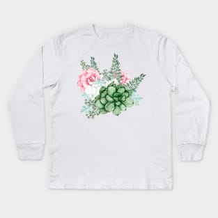 Pink and Green Succulent Bouquet with Cotton Plant Kids Long Sleeve T-Shirt